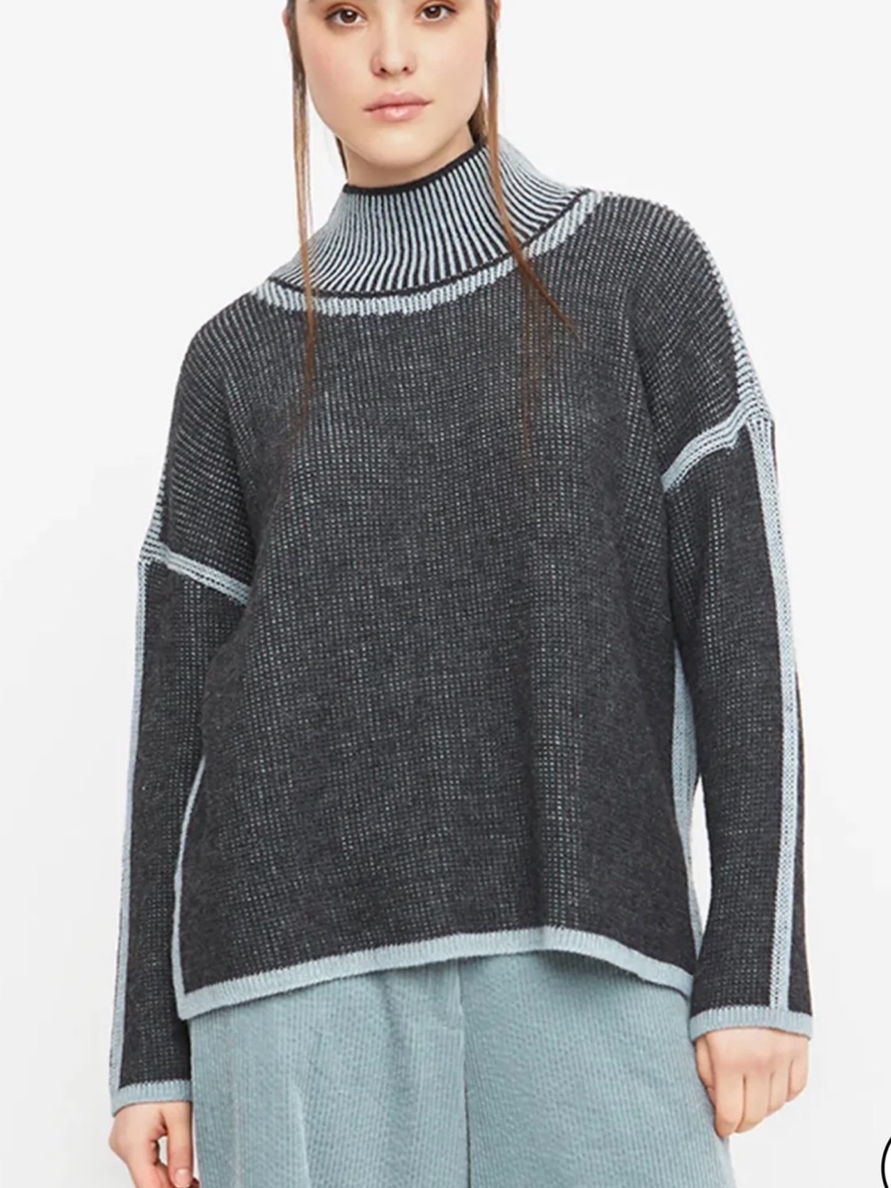 Ozai N Ku Alembika Size 2 (M) • Inside Out Gray Blue Alpaca Wool Sweater Blend.